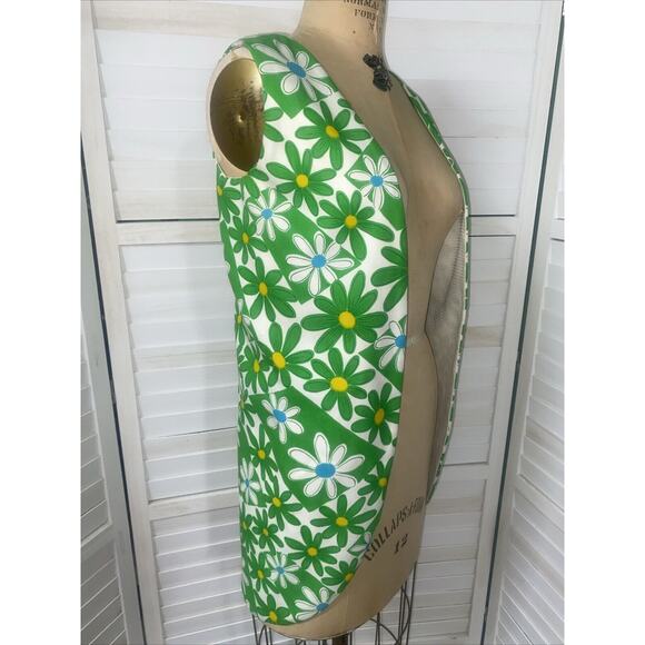 Vintage Handmade 60's 70's Shirt Lime Green Daisy Cutout Sleeves Open Front Med - Picture 1 of 6